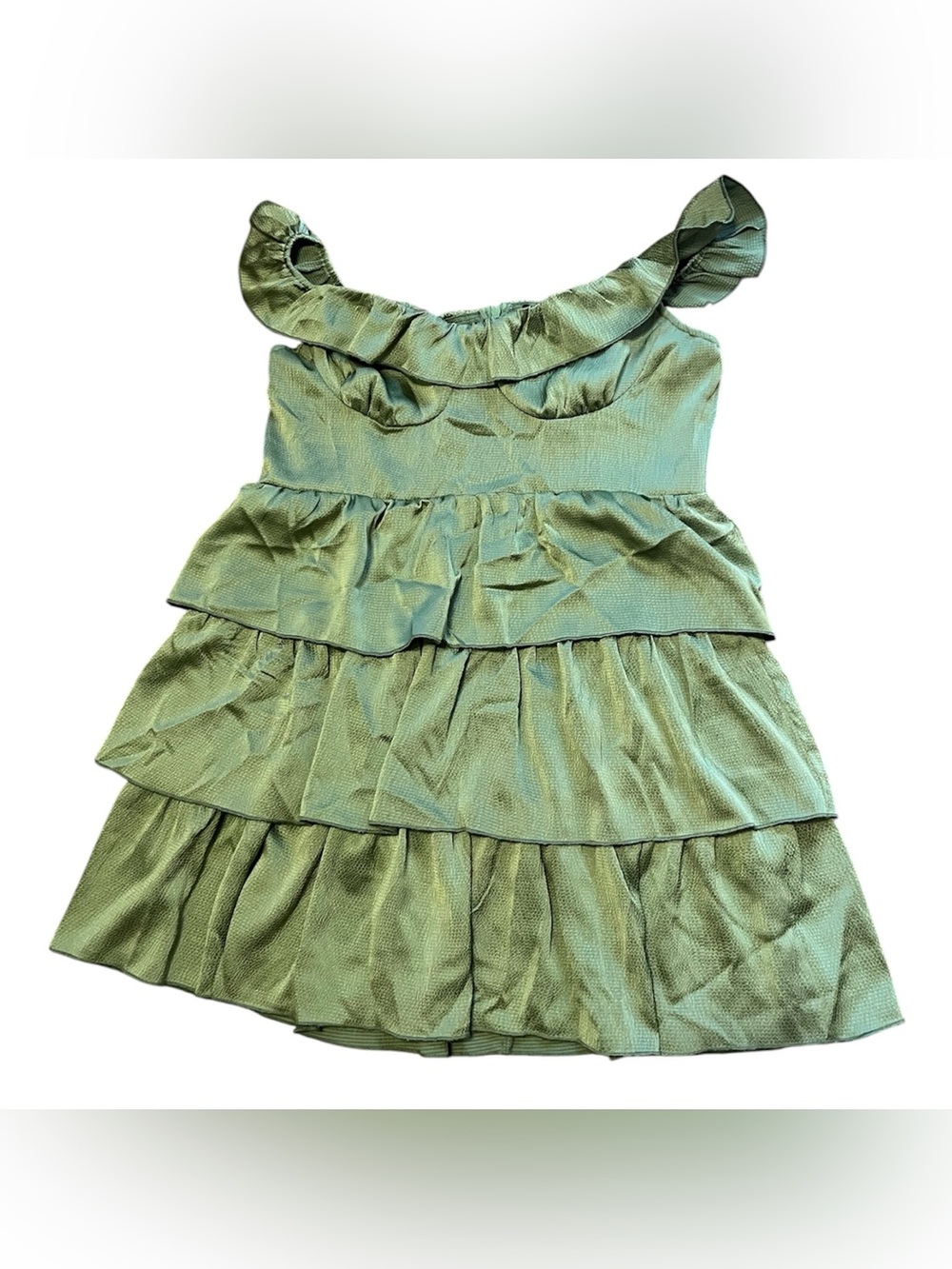 Green Ruffled Tiered Dress XL